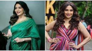 Festival dressing with Madhuri Dixit’s Raw Mango and Amit Aggarwal saree