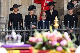 At Westminster Abbey for Queen Elizabeth’s funeral, Kate Middleton and her children are joined by Harry and Meghan