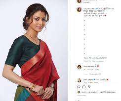 Another image of Urvashi Rautela in a saree and sindoor is sent from Australia